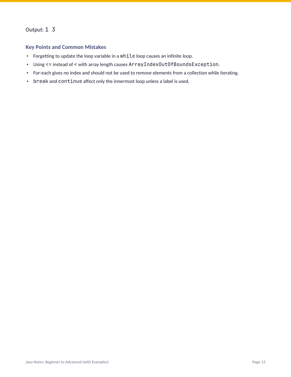 Java Notes: Beginner to Advanced (with Examples) — page 13