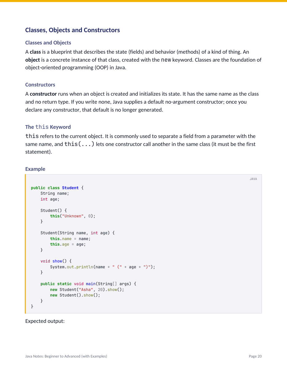 Java Notes: Beginner to Advanced (with Examples) — page 20