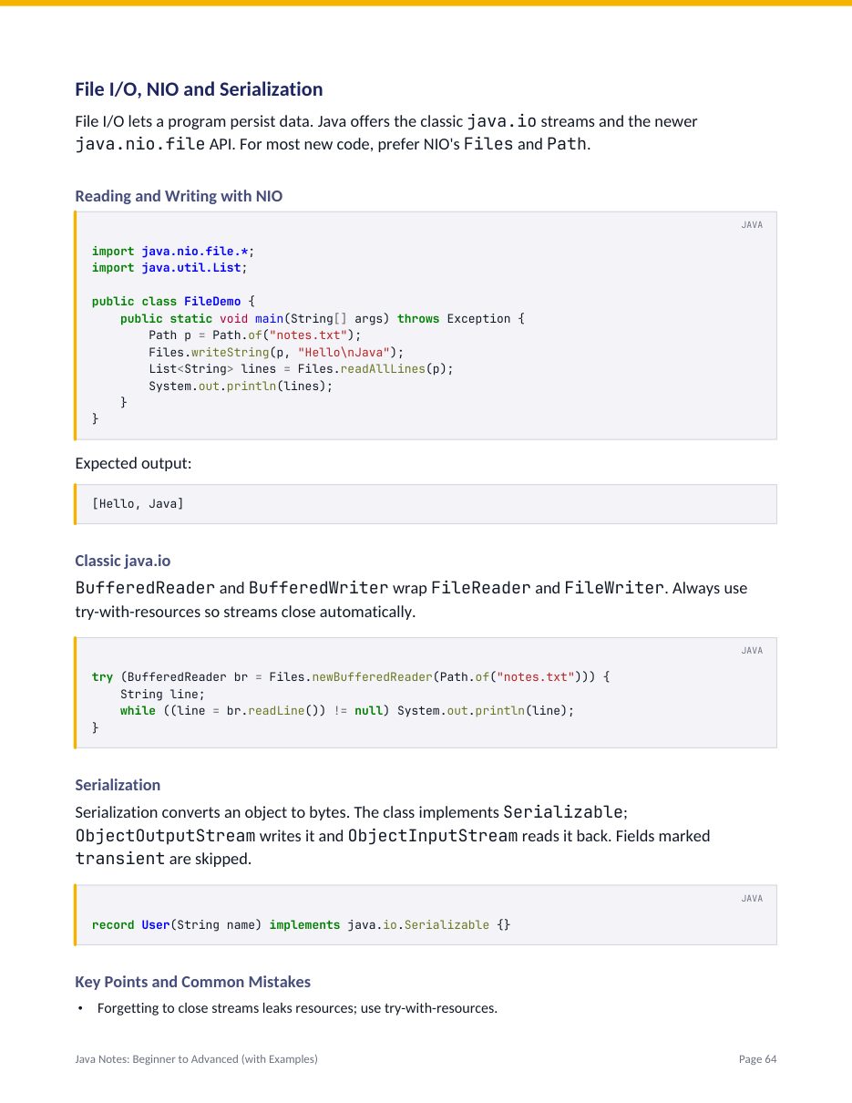 Java Notes: Beginner to Advanced (with Examples) — page 64