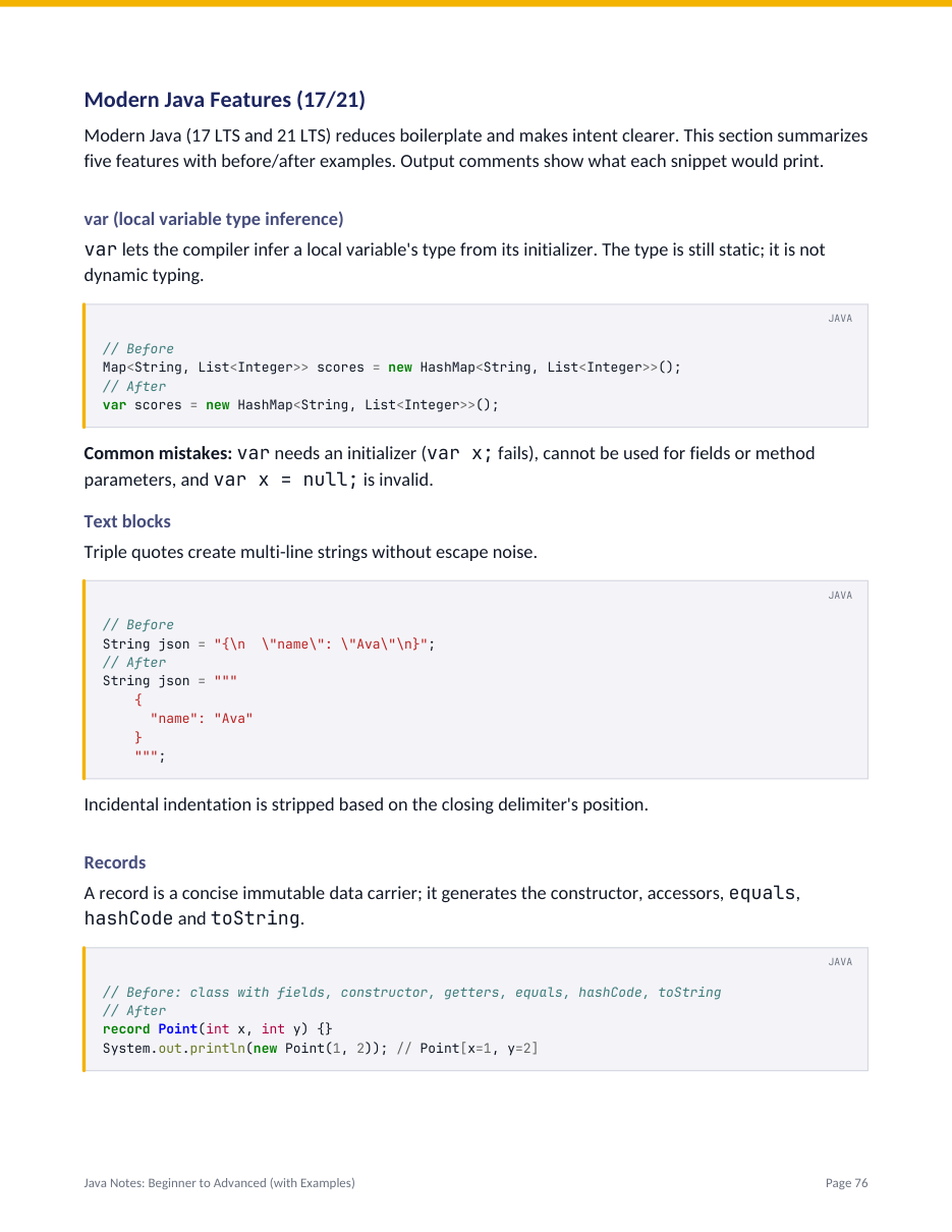 Java Notes: Beginner to Advanced (with Examples) — page 76